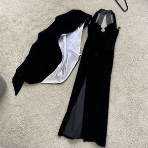 Jessica McClintock 90s Gunne Sax Black Velvet Halter Formal Gown Dress Prom - XS